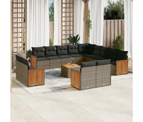 14-Daļīgs Dārza Dīvānu Komplekts, Matrači,Pelēka Pe Rotangpalma Vidaxl