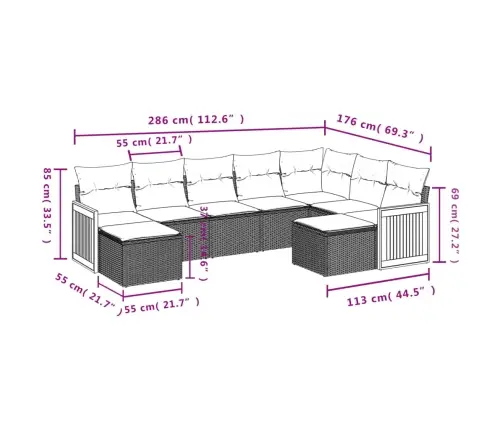 9-Daļīgs Dārza Dīvānu Komplekts, Matrači, Bēša Pe Rotangpalma Vidaxl