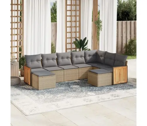 Sodo Komplektas Su Pagalvėlėmis, 9 Dalių, Smėlio, Poliratanas