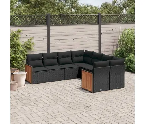 Sofos Komplektas Su Pagalvėlėmis, 8 Dalių, Juodas, Poliratanas