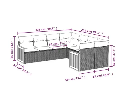 Sofos Komplektas Su Pagalvėlėmis, 8 Dalių, Smėlio, Poliratanas