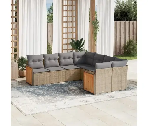 8-Daļīgs Dārza Dīvāna Komplekts, Matrači, Bēša Pe Rotangpalma Vidaxl