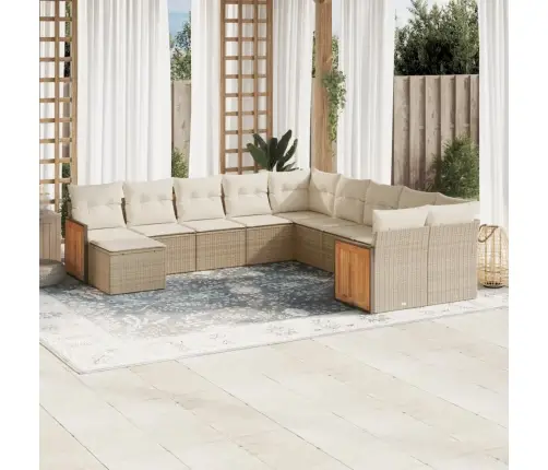 Sodo Komplektas Su Pagalvėlėmis, 11 Dalių, Smėlio, Poliratanas