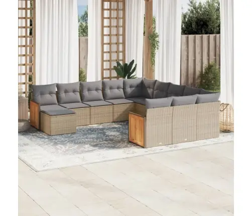 12-Daļīgs Dārza Dīvāna Komplekts, Matrači, Bēša Pe Rotangpalma Vidaxl