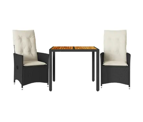 3-Daļīgs Bistro Mēbeļu Komplekts, Melna Pe Rotangpalma, Akācija Vidaxl