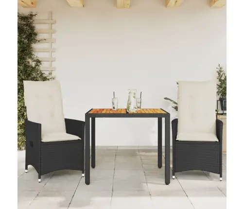 3-Daļīgs Bistro Mēbeļu Komplekts, Melna Pe Rotangpalma, Akācija Vidaxl