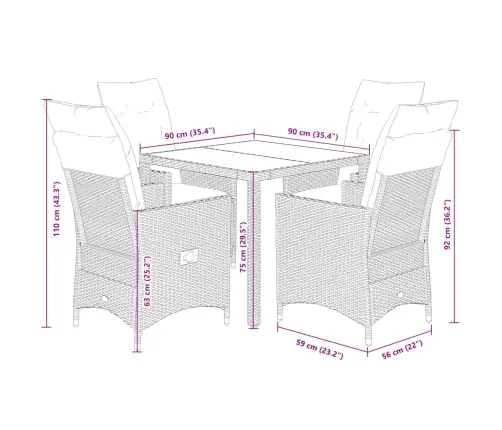 5-Osaline Aiamööbli Komplekt Patjadega, Must, Polürotang