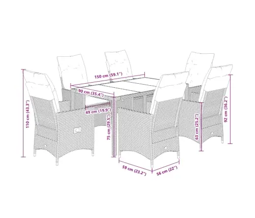 7-Daļīgs Dārza Mēbeļu Komplekts Ar Matračiem, Pe Rotangpalma Vidaxl