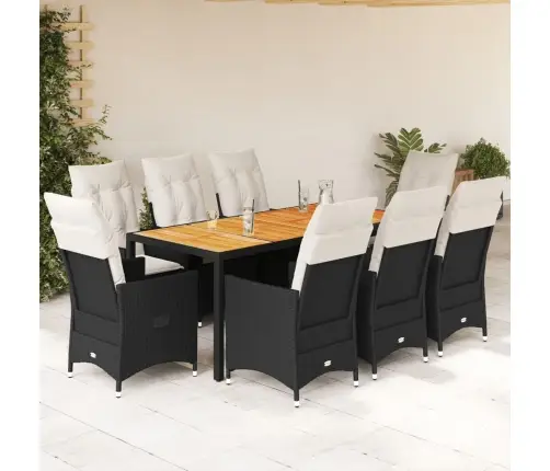 9-Daļīgs Dārza Mēbeļu Komplekts, Matrači, Melns, Pe Rotangpalma Vidaxl