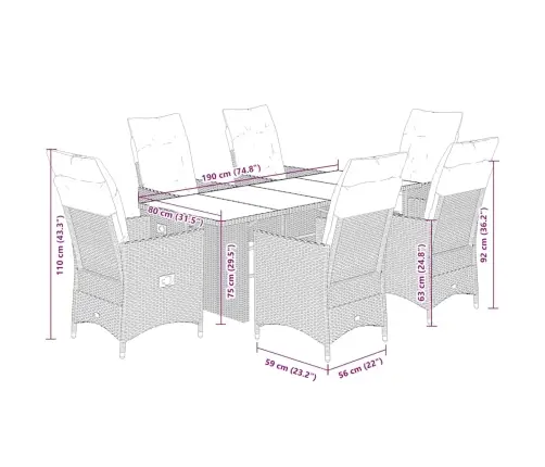 7-Daļīgs Dārza Mēbeļu Komplekts Ar Matračiem, Pe Rotangpalma Vidaxl