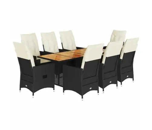 9-Daļīgs Dārza Mēbeļu Komplekts, Matrači, Melns, Pe Rotangpalma Vidaxl