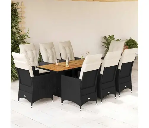9-Daļīgs Dārza Mēbeļu Komplekts, Matrači, Melns, Pe Rotangpalma Vidaxl
