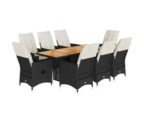 9-Daļīgs Dārza Mēbeļu Komplekts, Matrači, Melns, Pe Rotangpalma Vidaxl