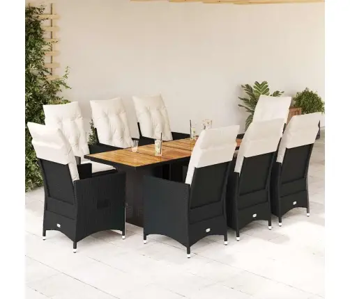 9-Daļīgs Dārza Mēbeļu Komplekts, Matrači, Melns, Pe Rotangpalma Vidaxl