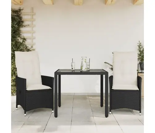 3-Daļīgs Bistro Mēbeļu Komplekts, Matrači, Melna Pe Rotangpalma Vidaxl