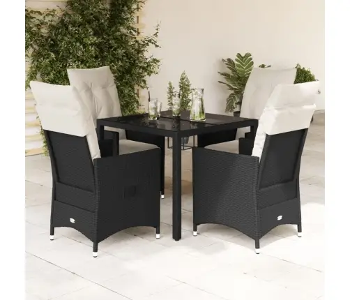 5-Daļīgs Dārza Mēbeļu Komplekts, Matrači, Melna Pe  Rotangpalma Vidaxl