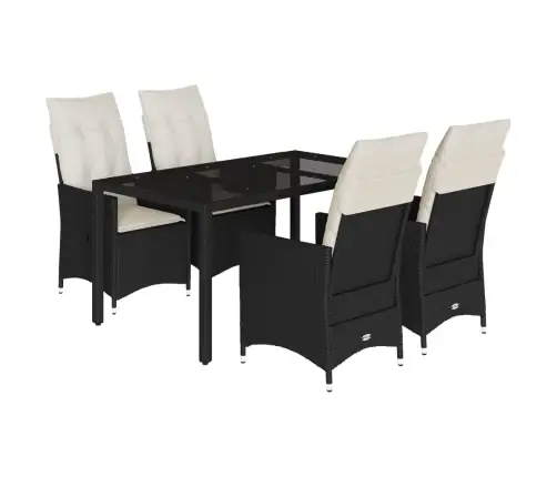 5-Daļīgs Dārza Mēbeļu Komplekts, Matrači, Melna Pe  Rotangpalma Vidaxl