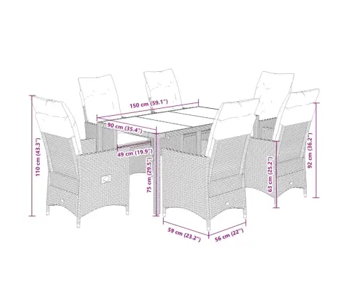 Sodo Komplektas Su Pagalvėlėmis, 7 Dalių, Juodas, Poliratanas