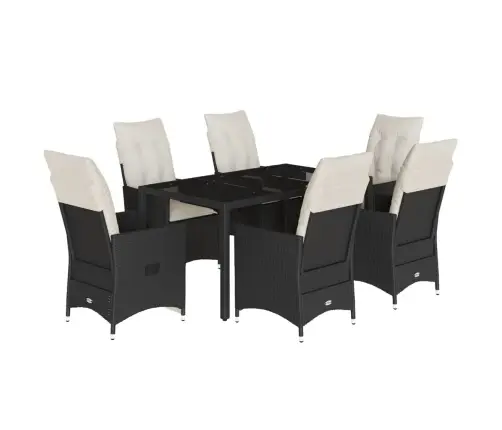 7-Osaline Aiamööblikomplekt Patjadega, Must, Polürotang