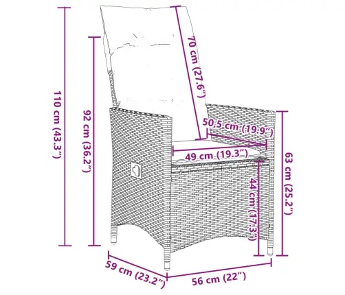 7-Osaline Aiamööblikomplekt Patjadega, Must, Polürotang
