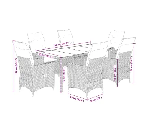 7-Daļīgs Dārza Mēbeļu Komplekts Ar Matračiem, Pe Rotangpalma Vidaxl