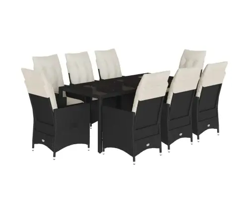 9-Daļīgs Dārza Mēbeļu Komplekts, Matrači, Melns, Pe Rotangpalma Vidaxl