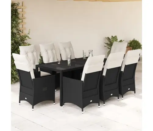 9-Daļīgs Dārza Mēbeļu Komplekts, Matrači, Melns, Pe Rotangpalma Vidaxl