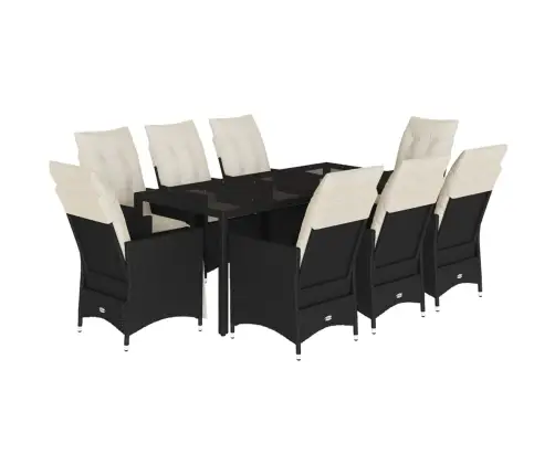 9-Daļīgs Dārza Mēbeļu Komplekts, Matrači, Melns, Pe Rotangpalma Vidaxl