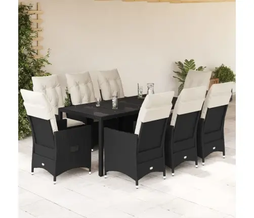 9-Daļīgs Dārza Mēbeļu Komplekts, Matrači, Melns, Pe Rotangpalma Vidaxl
