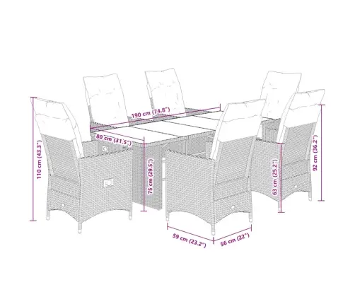 7-Daļīgs Dārza Mēbeļu Komplekts Ar Matračiem, Pe Rotangpalma Vidaxl