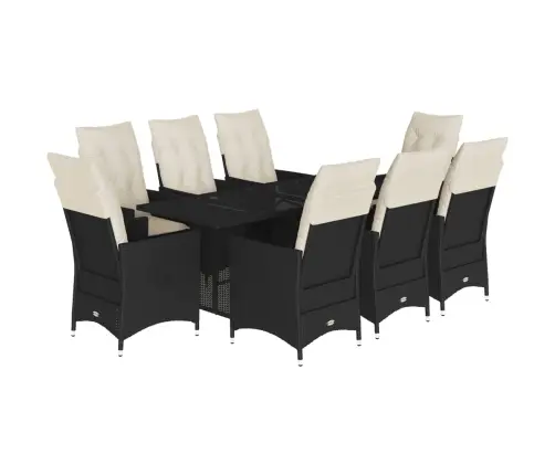 9-Daļīgs Dārza Mēbeļu Komplekts, Matrači, Melns, Pe Rotangpalma Vidaxl