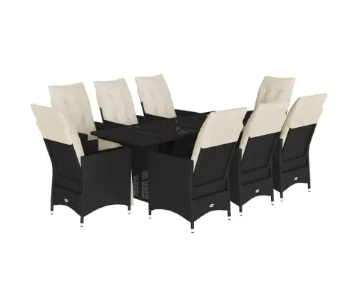 9-Daļīgs Dārza Mēbeļu Komplekts, Matrači, Melns, Pe Rotangpalma Vidaxl