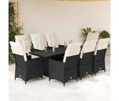 9-Daļīgs Dārza Mēbeļu Komplekts, Matrači, Melns, Pe Rotangpalma Vidaxl
