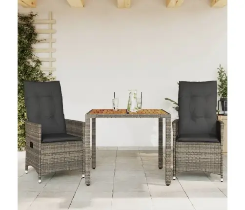 3-Daļīgs Bistro Mēbeļu Komplekts, Matrači,Pelēka Pe Rotangpalma Vidaxl