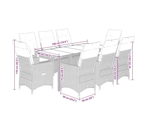 9-Daļīgs Dārza Mēbeļu Komplekts Ar Matračiem, Pe Rotangpalma Vidaxl