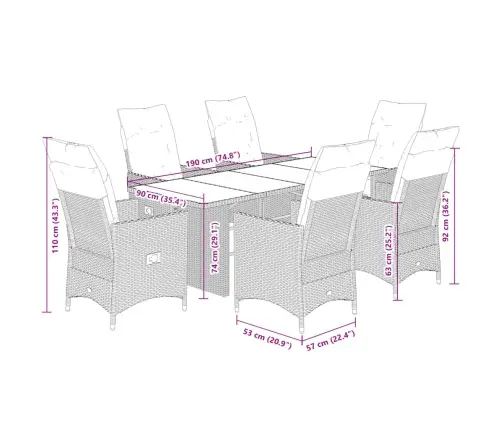 7-Osaline Aiamööbli Komplekt Patjadega, Hall, Polürotang