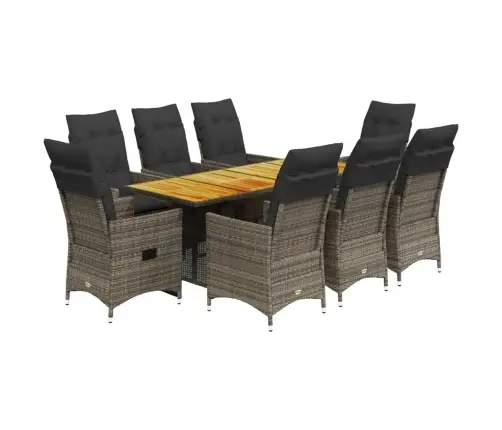 9-Osaline Aiamööbli Komplekt Patjadega, Hall, Polürotang