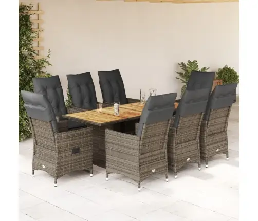 9-Osaline Aiamööbli Komplekt Patjadega, Hall, Polürotang