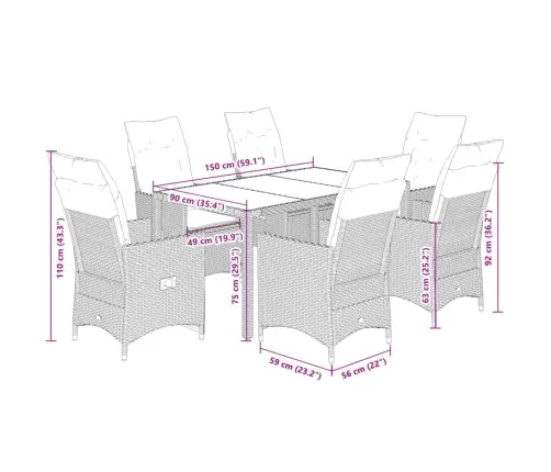 7-Daļīgs Dārza Mēbeļu Komplekts, Matrači, Pelēka Pe Rotangpalma Vidaxl