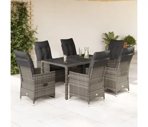 7-Daļīgs Dārza Mēbeļu Komplekts, Matrači, Pelēka Pe Rotangpalma Vidaxl