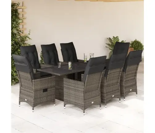 Sodo Komplektas Su Pagalvėlėmis, 9 Dalių, Pilkas, Poliratanas