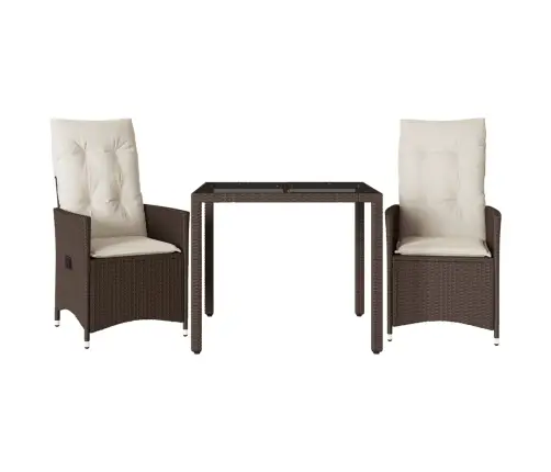 Bistro Komplektas Su Pagalvėlėmis, 3 Dalių, Rudas, Poliratanas