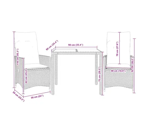 Bistro Komplektas Su Pagalvėlėmis, 3 Dalių, Rudas, Poliratanas