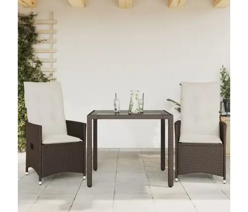 Bistro Komplektas Su Pagalvėlėmis, 3 Dalių, Rudas, Poliratanas