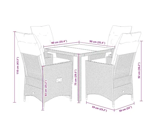 5-Osaline Aia Söögimööbli Komplekt Patjadega, Pruun, Polürotang