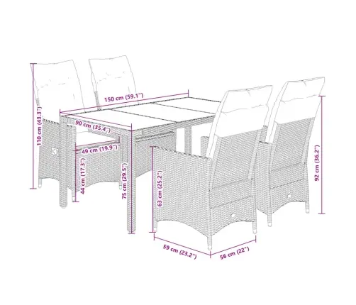 5-Osaline Aia Söögimööbli Komplekt Patjadega, Pruun, Polürotang