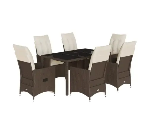 7-Osaline Aia Söögimööbli Komplekt Patjadega, Pruun, Polürotang