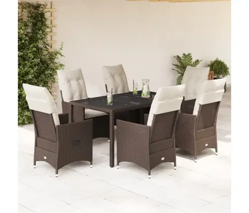 7-Osaline Aia Söögimööbli Komplekt Patjadega, Pruun, Polürotang