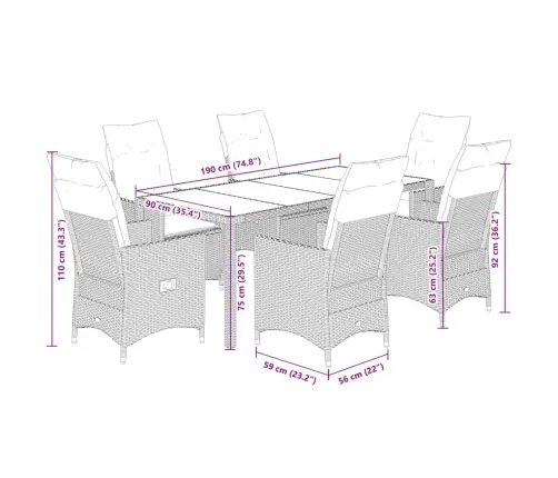 Sodo Komplektas Su Pagalvėlėmis, 7 Dalių, Rudas, Poliratanas