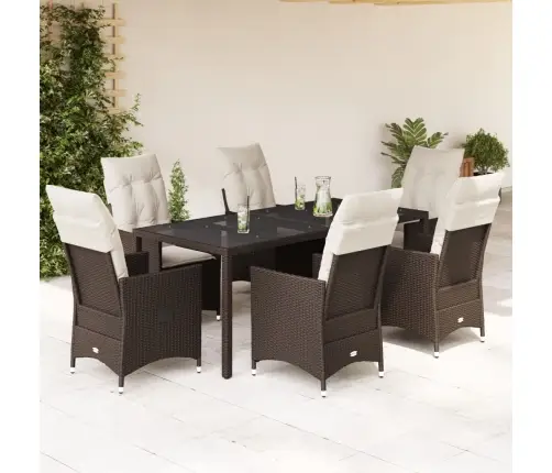 Sodo Komplektas Su Pagalvėlėmis, 7 Dalių, Rudas, Poliratanas